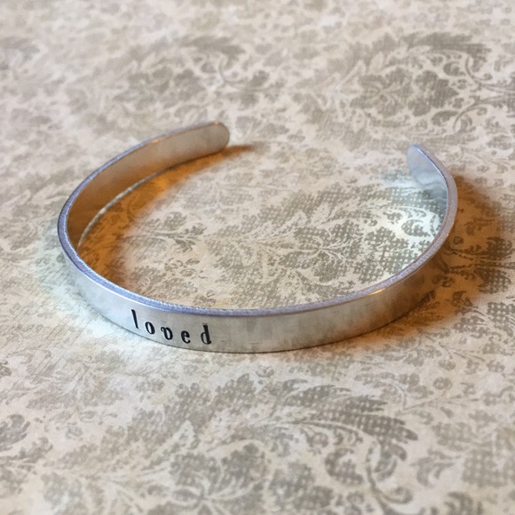 Hand Stamped Saying Loved Aluminum Cuff Bracelet - Picture 2 of 6